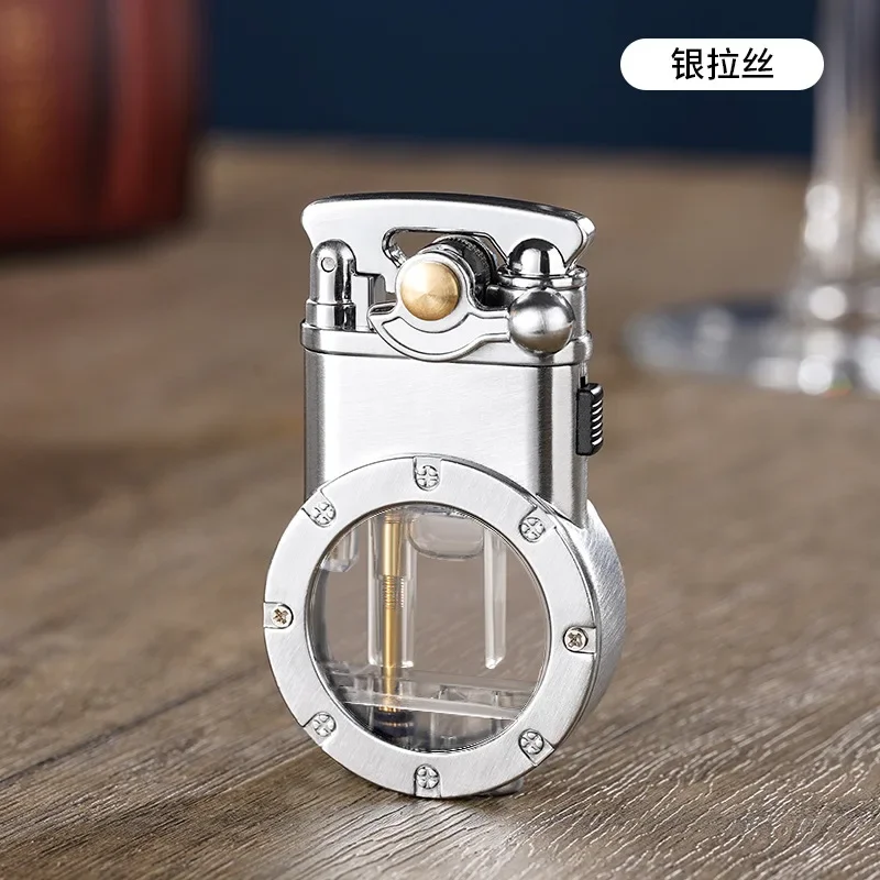 Metal Dual Fire Arm Lighter Outdoor Windproof Transparent Window Inflatable
