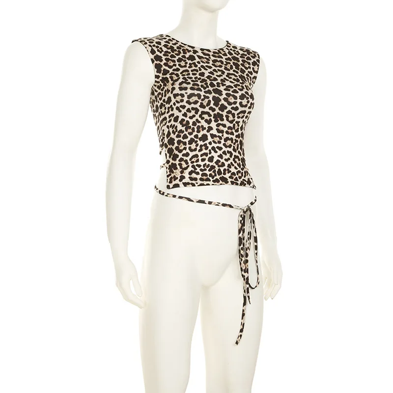 Leopard Sexy 2 Piece-Set Skirt Female Contrast Lace-Up Cropped Pullover And High Waist Skirt Sets Bandage Women's Outfits