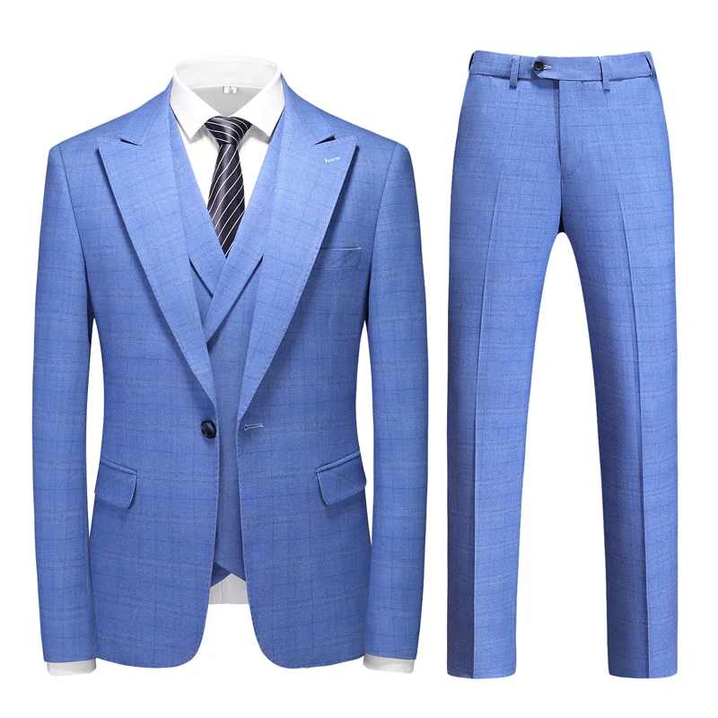 

Plyesxale Elegant Blue Wedding Suit For Men Double Vent Designer Mens Suits 3 Piece Luxury Slim Fit Party Casual Suit Man Q1369