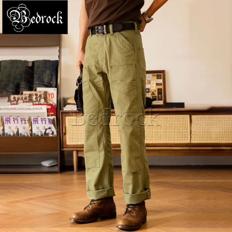 Herringbone Pattern Underground Work Suit Pants For Men High Waist Loose Straight Tube Locomotive Casual Pants Freewheelers Men