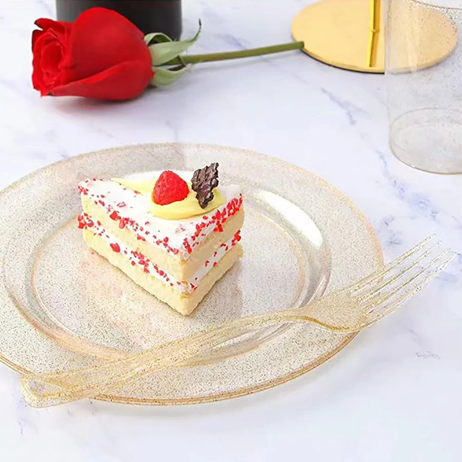 25 pcs disposable high quality clear plastic plates, perfect for weddings and parties/birthdays/holidays, reusable after wash