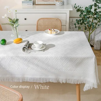 Nordic Cotton Linen Tablecloth Rectangular Tea Table Tassel Lace Tablecloth Photo Taking Light Luxury Dining Cloth Net Red Round