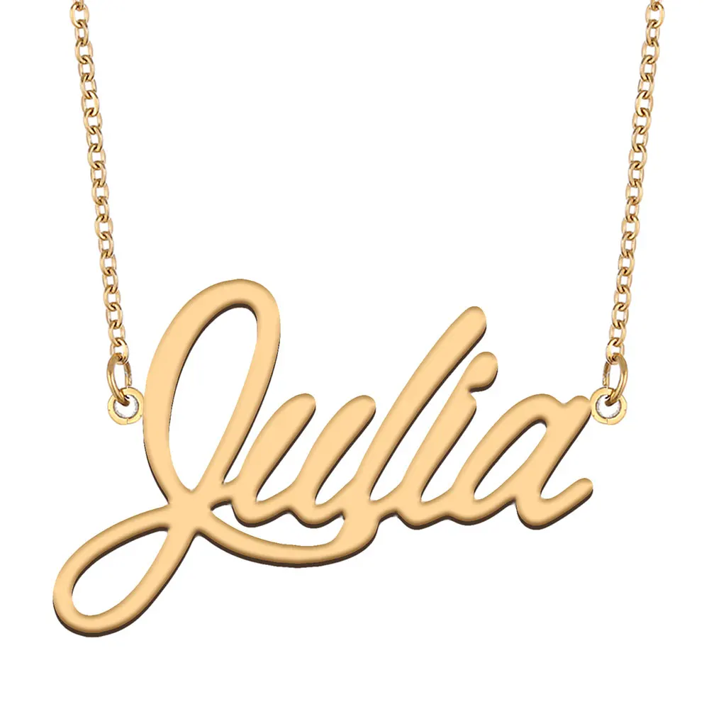 

Julia Name Necklace for Women Stainless Steel Jewelry Gold Color Nameplate Pendant Collares Para Mujer Letters Choker