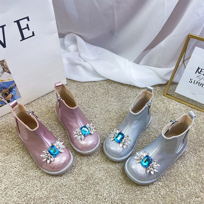 

Girls' Short Boots Winter Diamond Buckle Princess Shoes Soft Sole Princess Boots Two Cotton Botas Para Niñas Zapatos De Niña