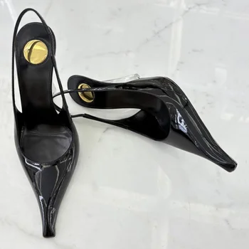 Transparent Pvc Wedge High Heel Sandals 2025 New 10 Cm Sexy Pointed Toe Coffee Color Patent Leather Shallow Shoes for Women﻿ 1