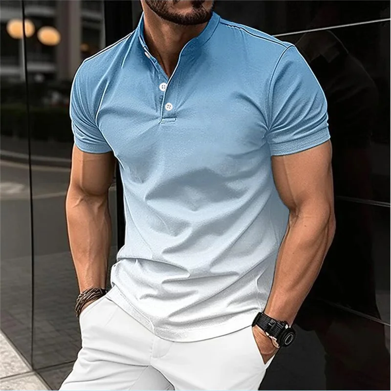 

Gradient Style Men Polo Shirt Summer Street Business Casual Breathable Clothing Fashion Versatile Short Sleeved Lapel Button Top