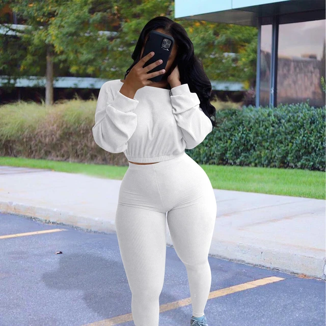 Jogger Pant Sets Women's Tracksuit Ribbed Long Sleeve Shirt And Trousers Leggings  Ladies Jogging Two Piece Set For Women - AliExpress