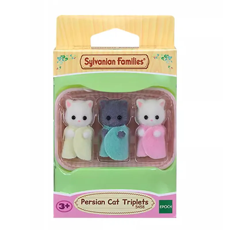 Miniature Doll House Supplies Mini Figurine Toys Sylvanian Families Dollhouse Furry Animal Persian Cat Triplets 3pcs Set Baby Figures In Box 5458