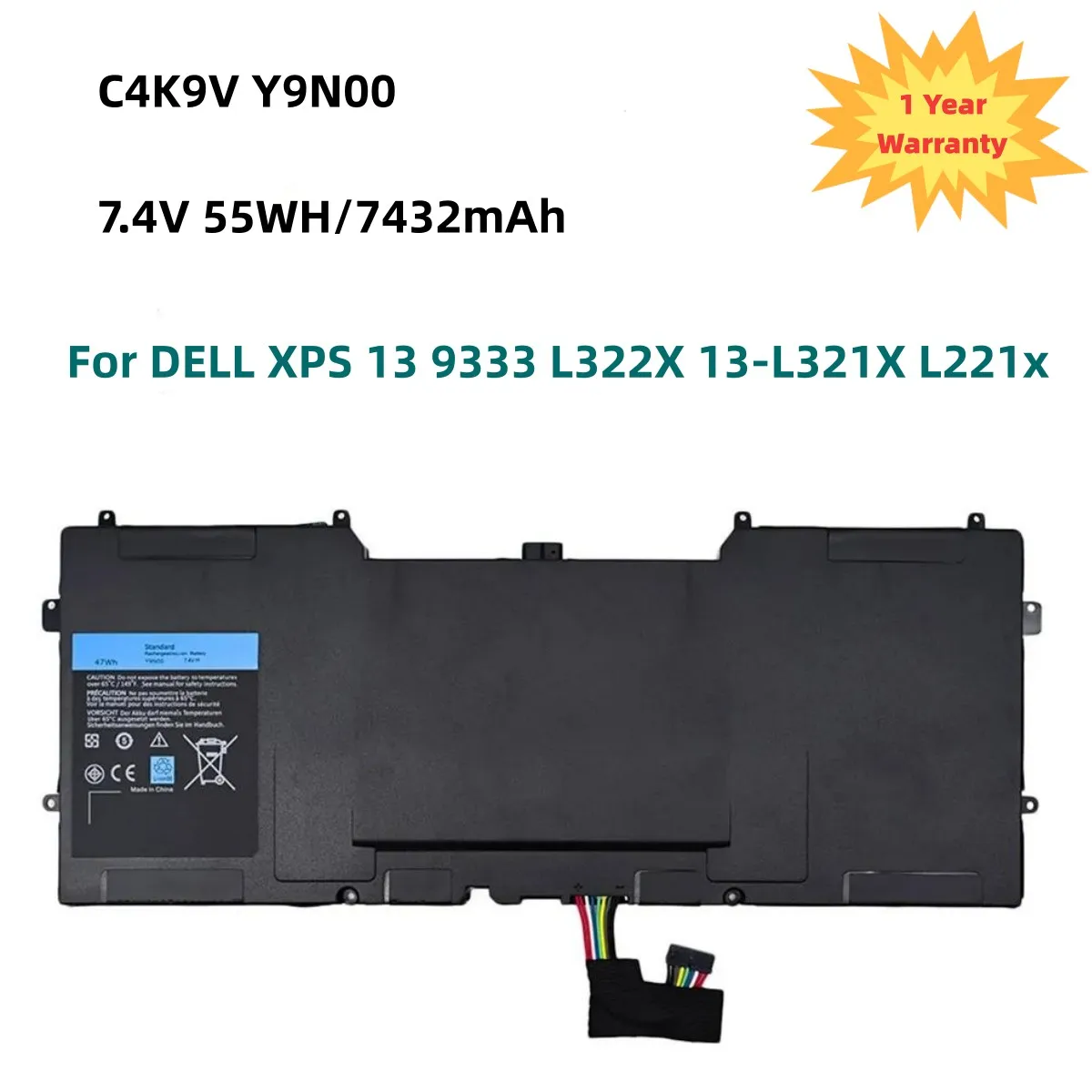

C4K9V 7.4V 55WH 7432mAh Laptop Battery for DELL XPS 13 9333 L322X 13-L321X L221x 9Q33 3H76R Y9N00 0Y9N00 489XN PKH18 0PKH18
