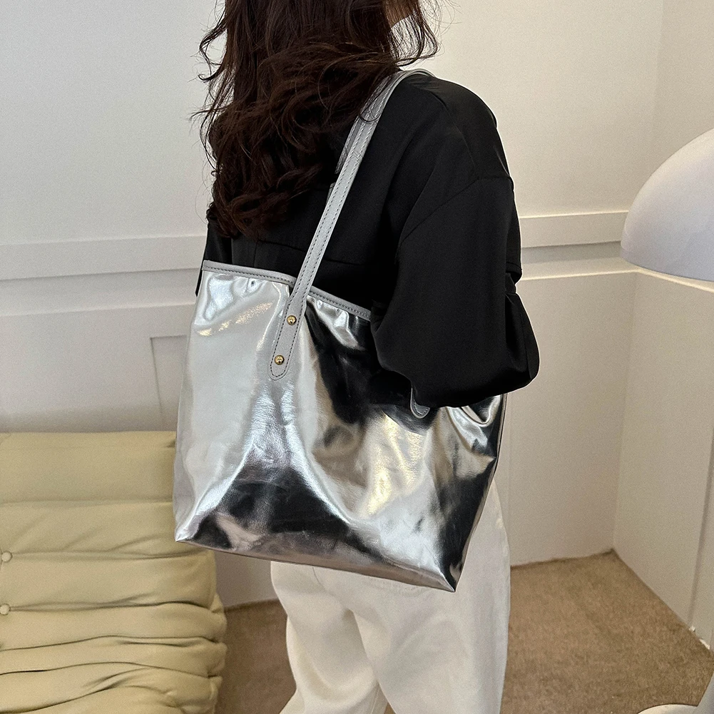 

Роскошная Серебристая сумка на плечо для женщин, сумка-тоут из ткани Оксфорд с верхней ручкой, женские вместительные уличные сумки-шопперы на молнии для женщин, 2023