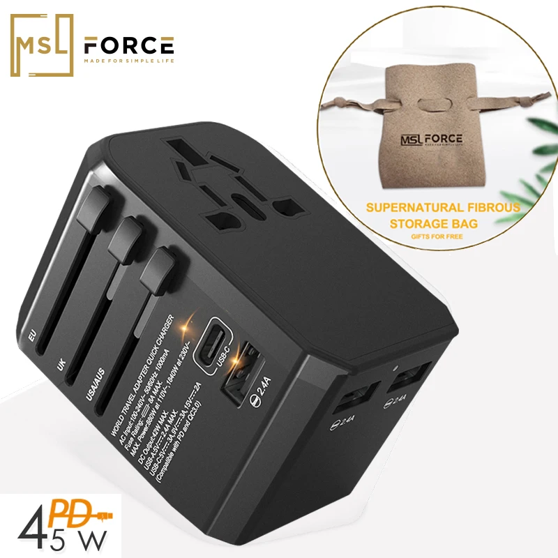 Adattatore Universale Per Spina Da Viaggio Pd 65W Gan 45W Caricabatterie Rapido Eu To Us Usb Multi Type C Plug Per Tablet Ipad Nintendo Switch Ps5 Psp