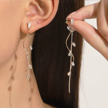 Korean Fashion Luxury Long Tassel Earrings For Women Ins Rotating Twisted Zircon Dangle Earrings Gold Color Jewelry Gift