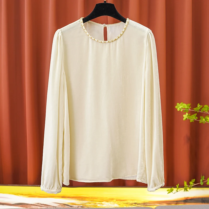

High-quality Silk Velvet Blouse Women 2023 French Temperament Versatile Shirt 2023 Fall and Winter New Slim Women Clothing