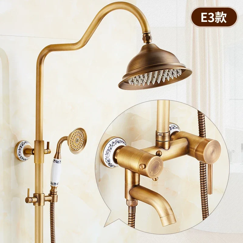 ZGRK Antique Rain Shower Faucets Set Hand Wall Mounted Brass Shower Mixer for Bathroom Bath Rainfall Set shower head,shower set