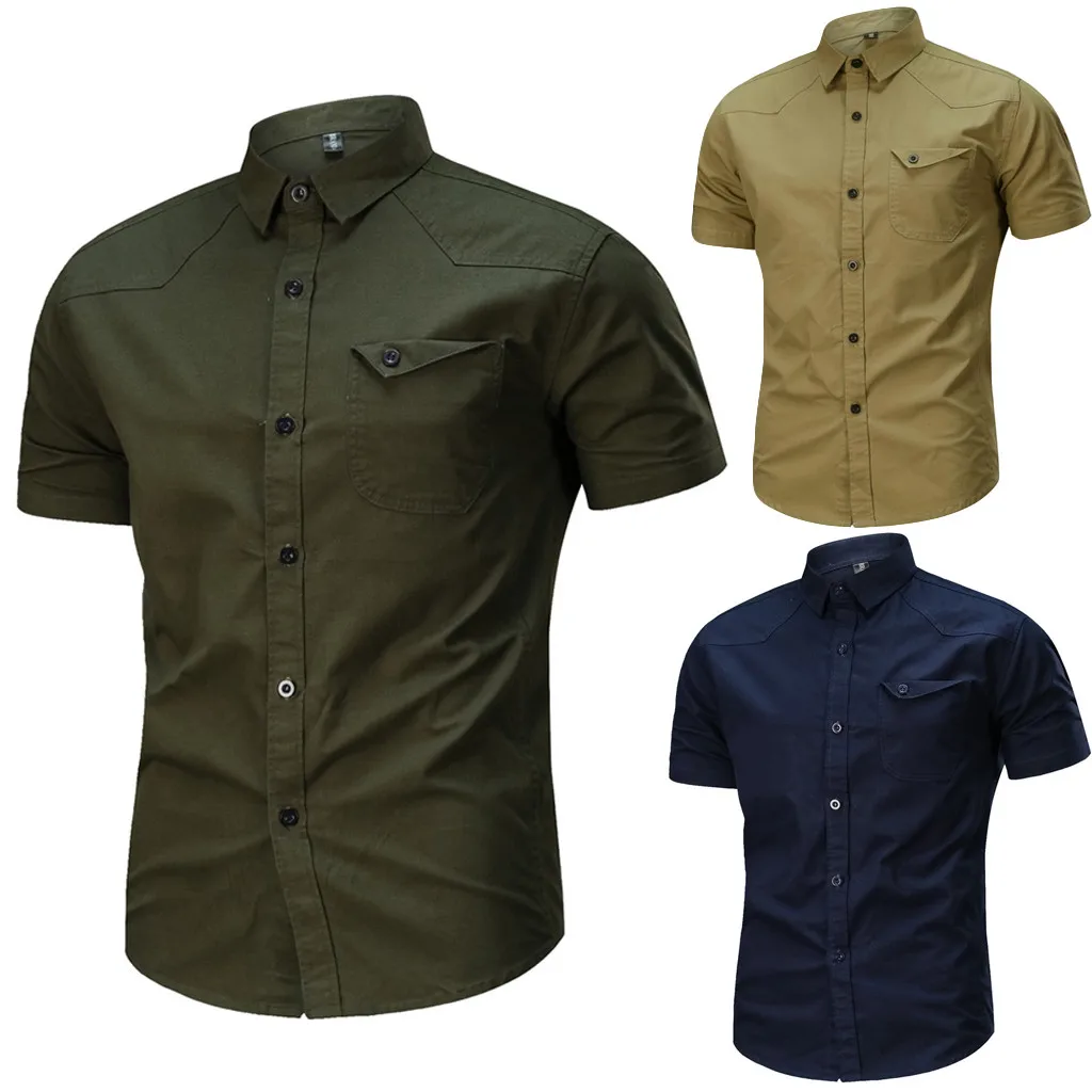 

Men's Casual Fashion Military Color Cotton Short Sleeve Loose T-shirt Tops Shirts Men with Designs White Plain T Shirts for Men