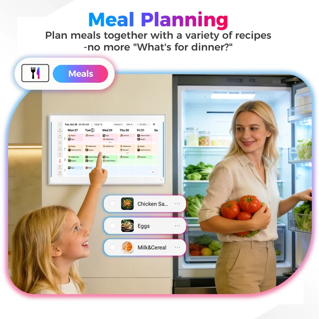 15.6 Inch LED Light Reminder Smart Digital Calendar Planner & Chore Chart, IPS HD Touch Screen Display for Family Schedules