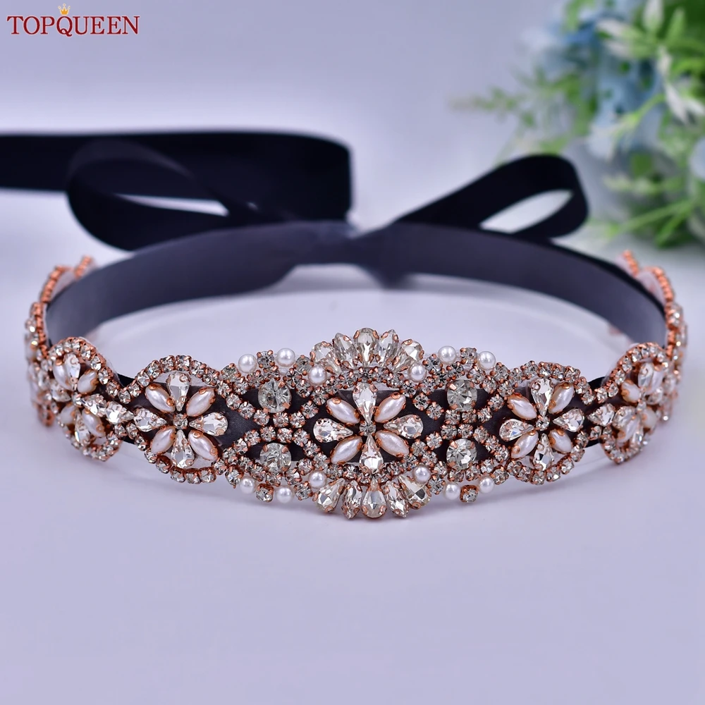Bridal Waistband Bridal Dress Decoration Bridal Wedding Belts Shiny Rose Gold Rhinestone Formal Prom Party Dress Decoration Ribbon Sash for Women