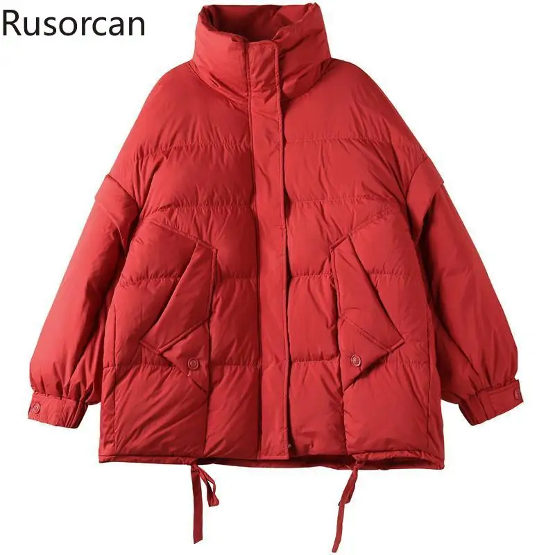 

Winter New Bread Down Jacket Women Mid Length Korean Version Loose Fitting and Fashionable White Duck Down Thickened Warm Jacket