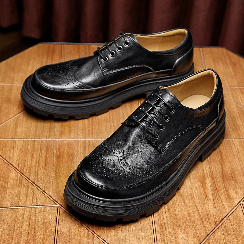 Autumn Winter Bullock Cowhide Dress Shoes Business Men Shoes High Quality Genuine Leather Shoes Men Designer Shoes Loafers