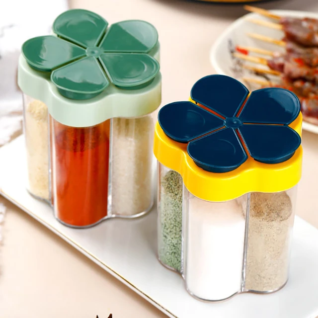 Five in One Plastic Seasoning Jar Container Seasoning Bottle Spice Organizer  Outdoor Camping Seasoning Container Kitchen Gadget