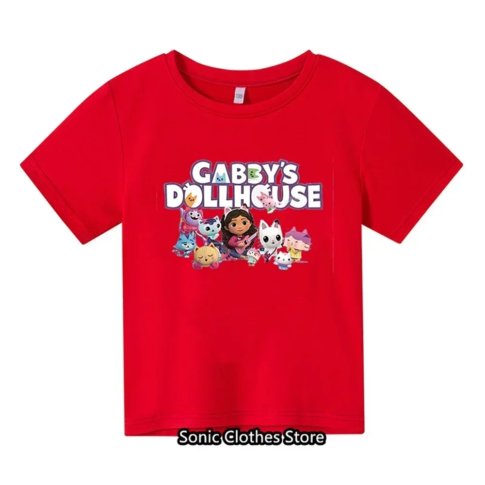 2024 Summer Gabby Doll House T-shirt Children's Short Sleeve Boys Cartoon Gabby Cat Girls Casual Short Sleeve 5