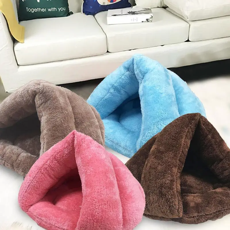 

Pet Tent Cave Bed Triangular Plush Fluffy Cat Tent Pet Beds Creative Non Slip Bottom Winter Pet Supplies for Kittens Cats Dogs