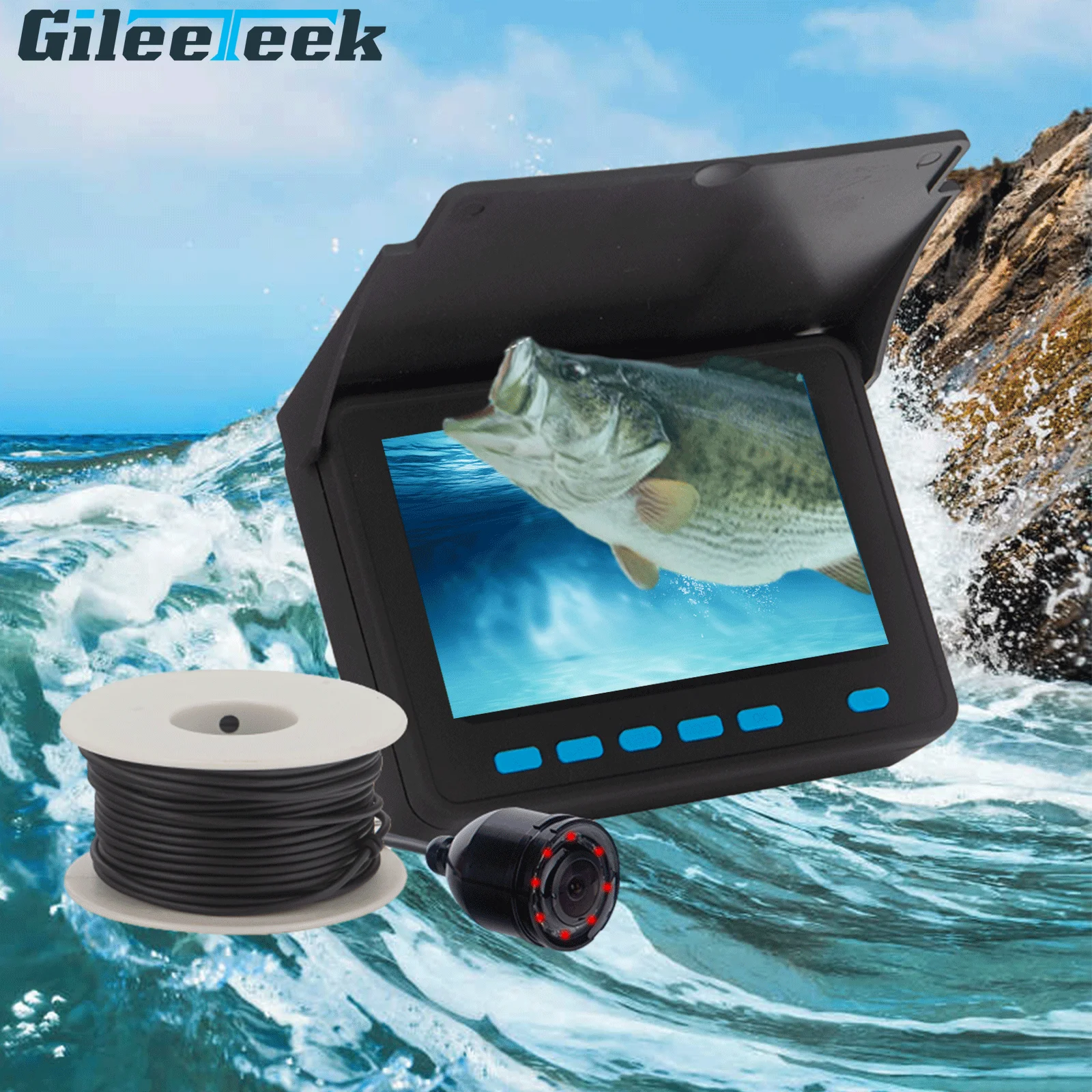 4.3 inch screen 1200TVL Underwater Fish Finder Video Camera for Ice Fishing 8 Infrared IR LED Fishfinder with 20M cabel WF25C