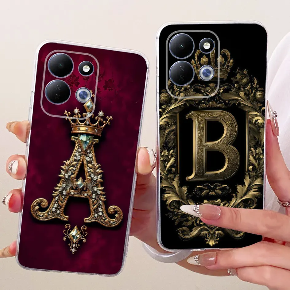 Fashion Initial Letters Crown Soft Silicone Clear Phone Case, 6.9