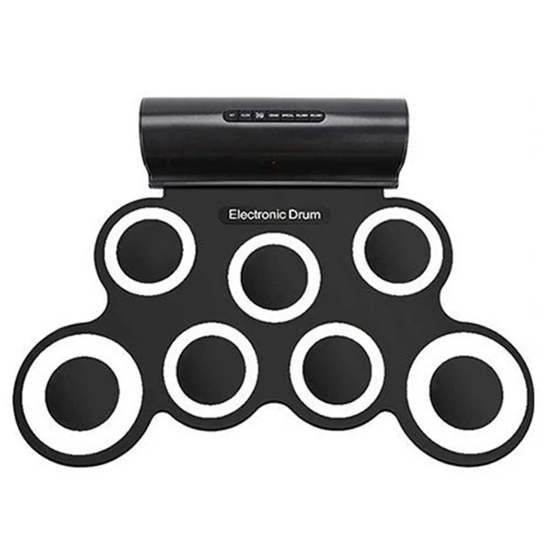 Bateria Eletronica,Portable 7 Pad Roll-Up Electronic Drum,Practice Kit,with Headphone Jack Built-in Speaker Pedal/Stick/Foldable