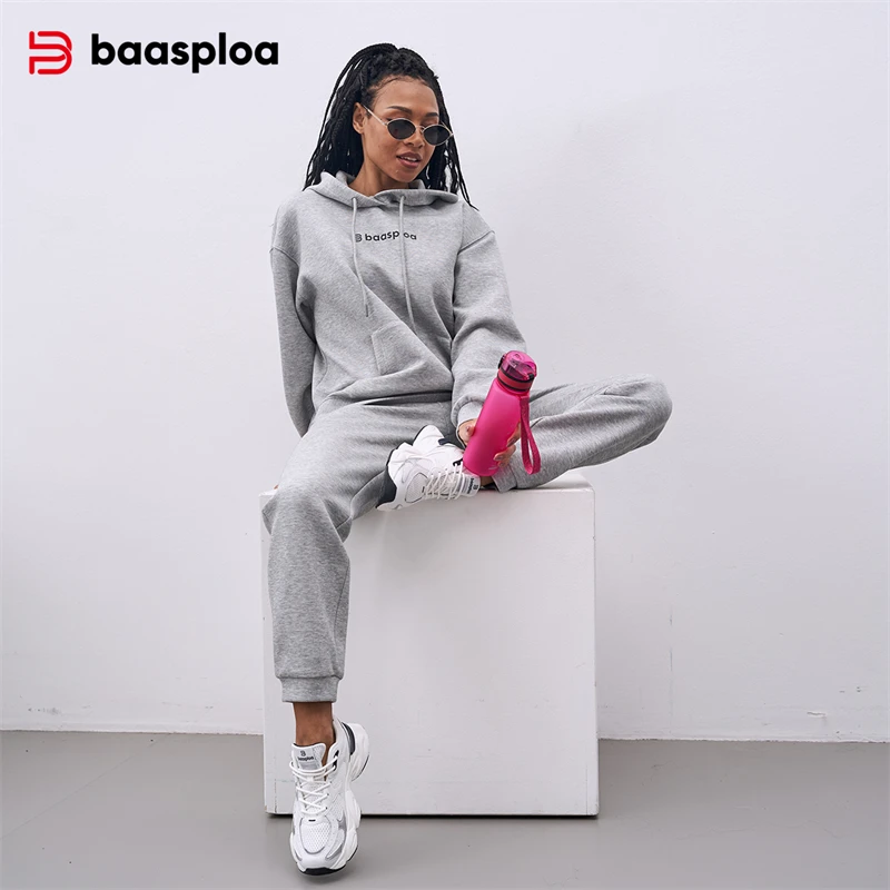 Baasploa Women Hooded Hoodie Set Tops + Trousers 2 Sets Cotton Outdoor Suits Breathable Comfortable Sports Set Hoodie sports suit