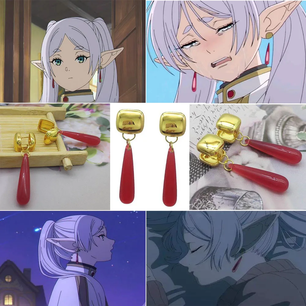

Frieren Beyond and Journey's End Earrings Japanese Magic Anime Characters Same Red Water Drop Pendant Cosplay Costumes Gifts