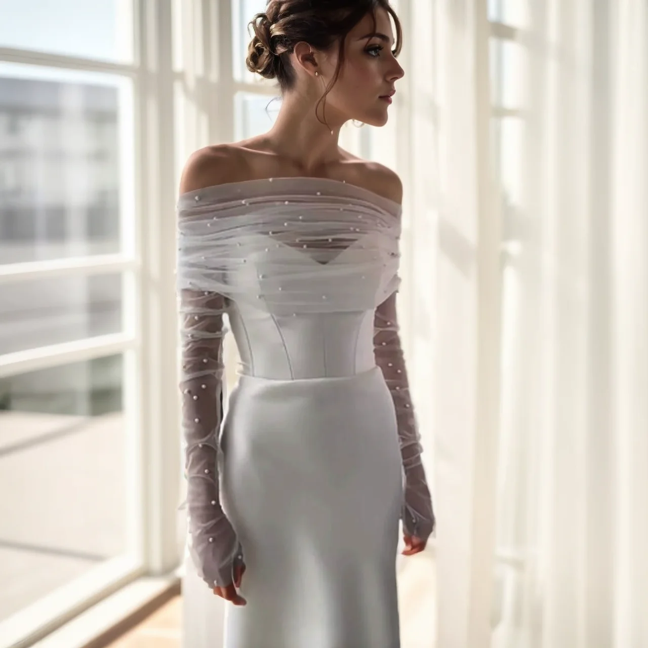 VG73 Wedding Sleeves Detachable Bridal Wraps Jackets Pearls Beaded Top Wrap  See-through Bolero Bachelorette Party Accessories - AliExpress 320