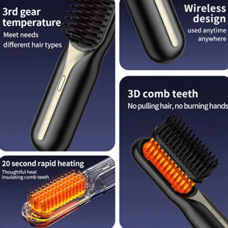 AGOUP Cordless Hair Straightener Hot Heating Comb Professional Electric Brush For Hair Smoothing Iron Negative Care
