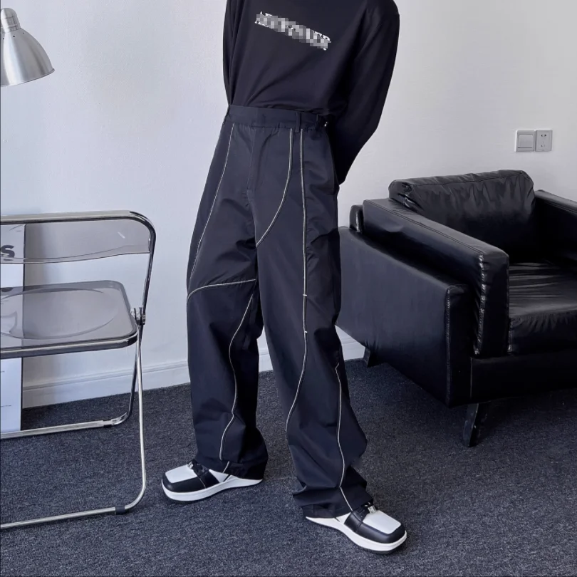 Black design sense functional casual pants 2023 Spring and autumn young men and women popular niche color straight pants  tide
