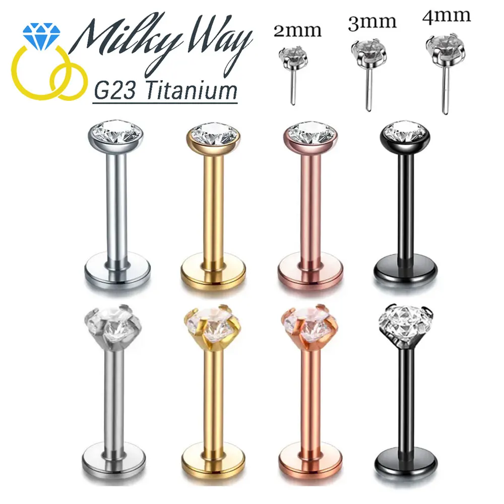 Piercing Naso Borchia Per Piercing Al Naso In Titanio Dorato Con Zircone - Curva L, Misura 20G, 7 Mm Orecchini Da Naso - Foto 2