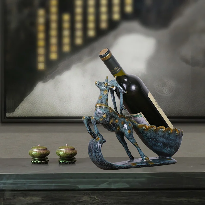 

European creative simple red wine rack resin Sika Deer cart wine rack decoration restaurant opening process decoration