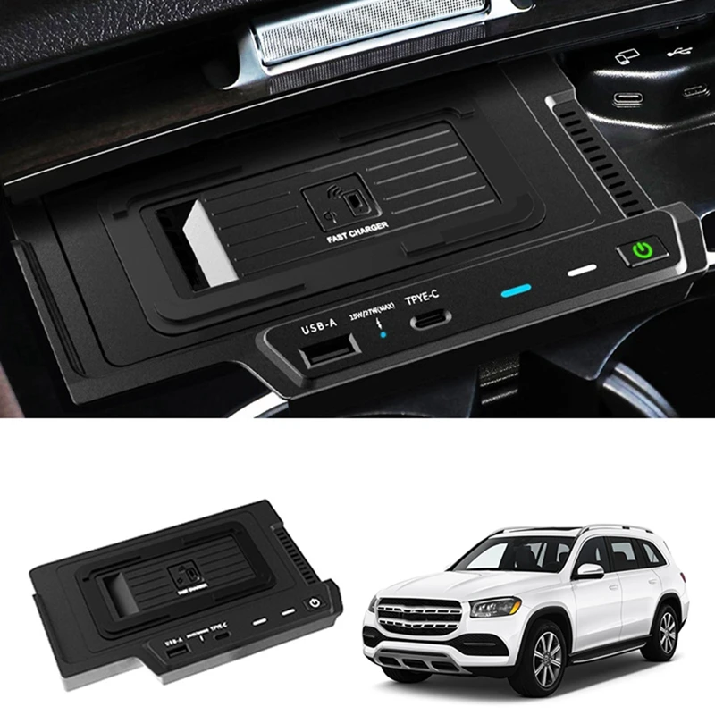 

Car 15W USB Wireless Charger Phone Panel For Benz W167 GLE X167 GLS 2020-2022 Fast Wireless Charging Pad Holder