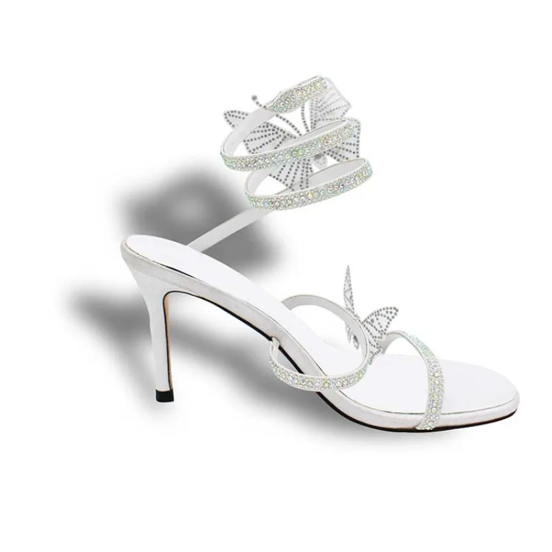 

Women Summer Sandals Shallow Buckle Strap PU 12CM Thin Heels Wrapping straps Casual Women's Modern Shoes White red background