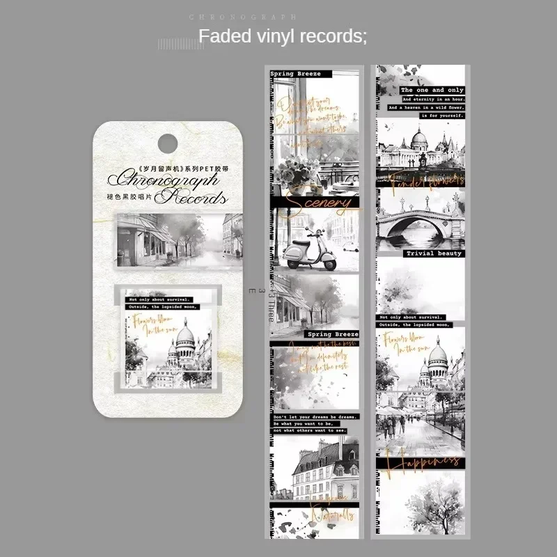 1Roll 2M Tape PET Vintage Handbook DIY Decoration Loop Stickers Tapes Diary Scrapbook cut 40mm*2m Age Gramophone Series 6