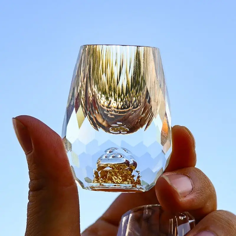 15ml Crystal Glass Cups Gold Foil Home Wine Cocktail Shot Whiskey Vodka Beer Glasses High-End Drinkware   Bar Liquor Mugs