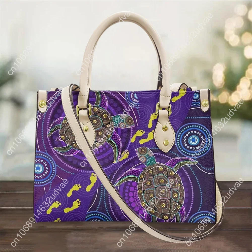 2021 Stylish PU Leather Top Handle Bags Women Australian Pattern Aboriginal Green Turtle Print Shoulder Handbags Crossbody Purse
