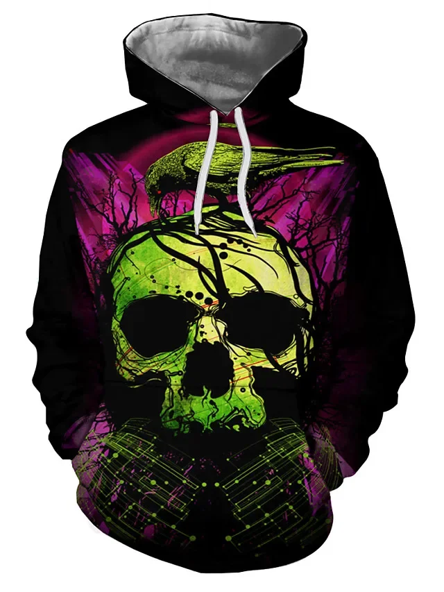 Nueva sudadera con capucha para hombre, estampado de calavera en 3D, jersey con estampado de tendencia urbana, manga larga, estilo hip hop, informal, holgada, para otoño, ropa para hombre