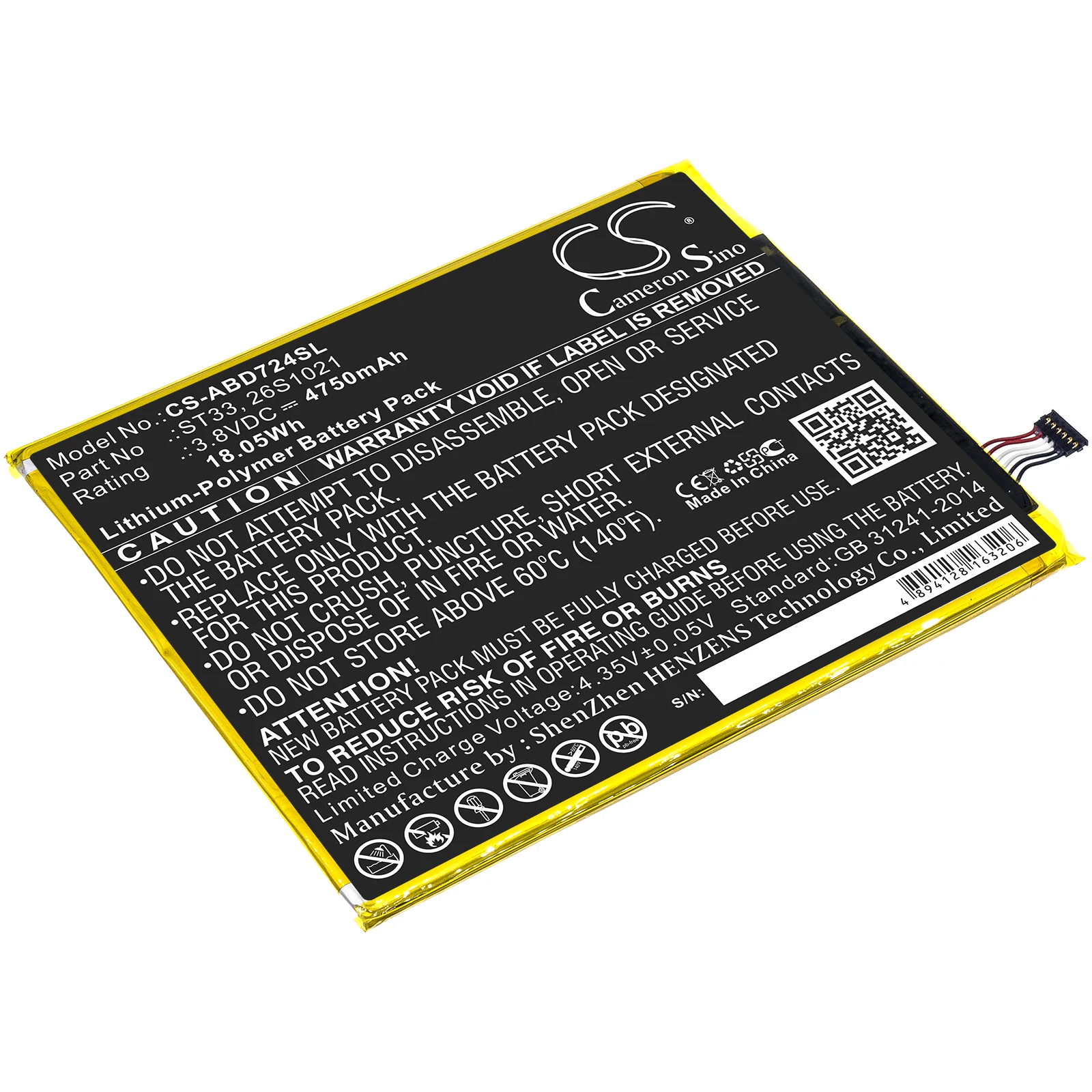 

4750mAh ST33 26S1021 58-000303 58-000313 Battery for AMAZON Kindle Fire HD 8th K72LL3 K72LL4