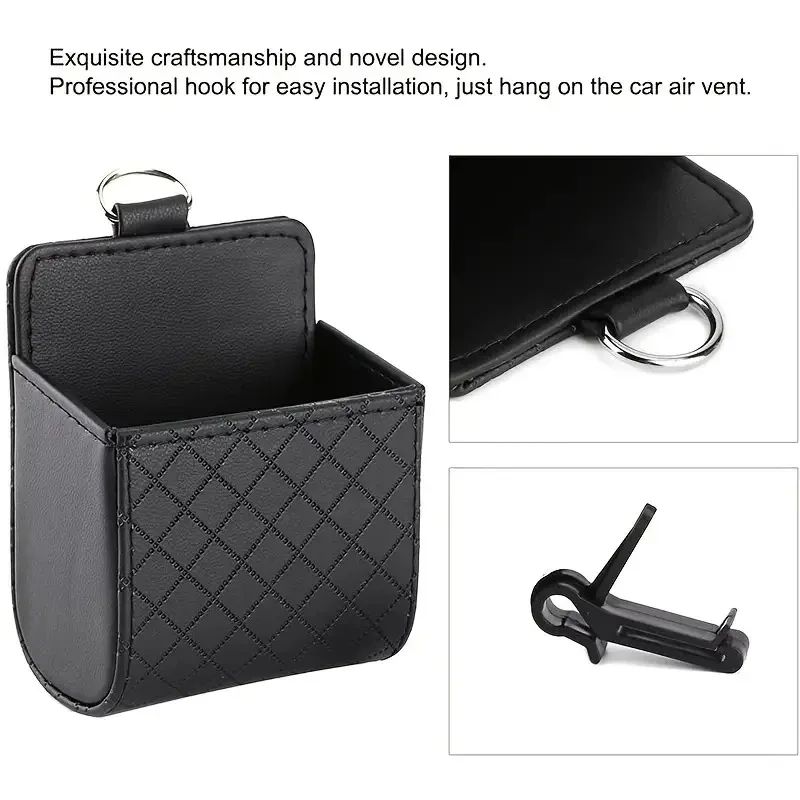 Car Phone Holder Mount Air Vent Hanging Storage Box Car Mobile Phone Bag PU Leather Glasses Organizer Support in Car Accessories