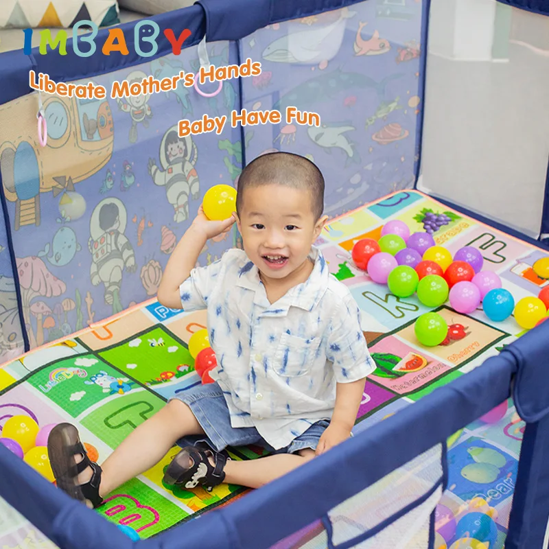 Baby Playpen Cartoon Pattern With Toy Ball Frame