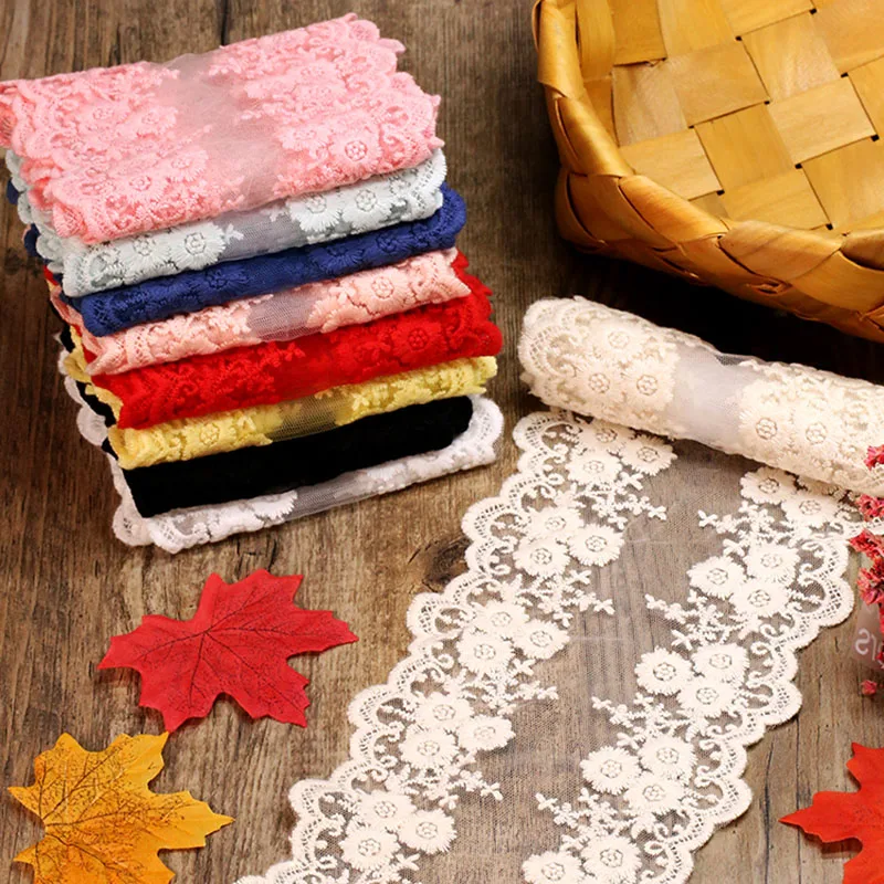 1Meter Mesh Floral Embroidered Lace Ribbon DIY Apparel Sewing & Fabric 12cm Width Handmade Crafts Supplies Cotton Lace Trim