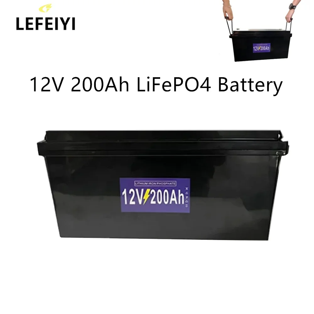 

12V 200Ah LiFePo4 Battery Built-In BMS Lithium Iron Phosphate Cells For Campers Waterproof Golf Cart Battery Off-Road Solar Ener