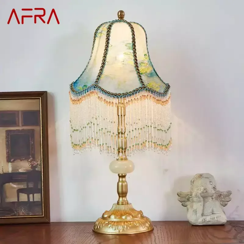 

French Table Lamp American Retro Living Room Bedroom Villa European Pastoral Creative Tassels Desk Light