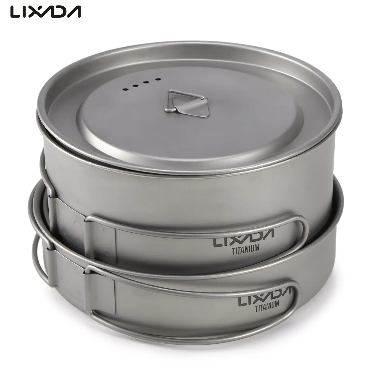 Lixada-티타늄 냄비 팬 요리 세트, 야외 캠핑 조리기구, 피크닉, 하이킹 식기, 접이식 손잡이 및 메쉬 운반 가방 포함