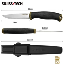 SWISS TECH Fixed Blade Knife, Survival Knife with Sheath, Strong Single Edge, Great for Hiking, Camping, Outdoor Activities